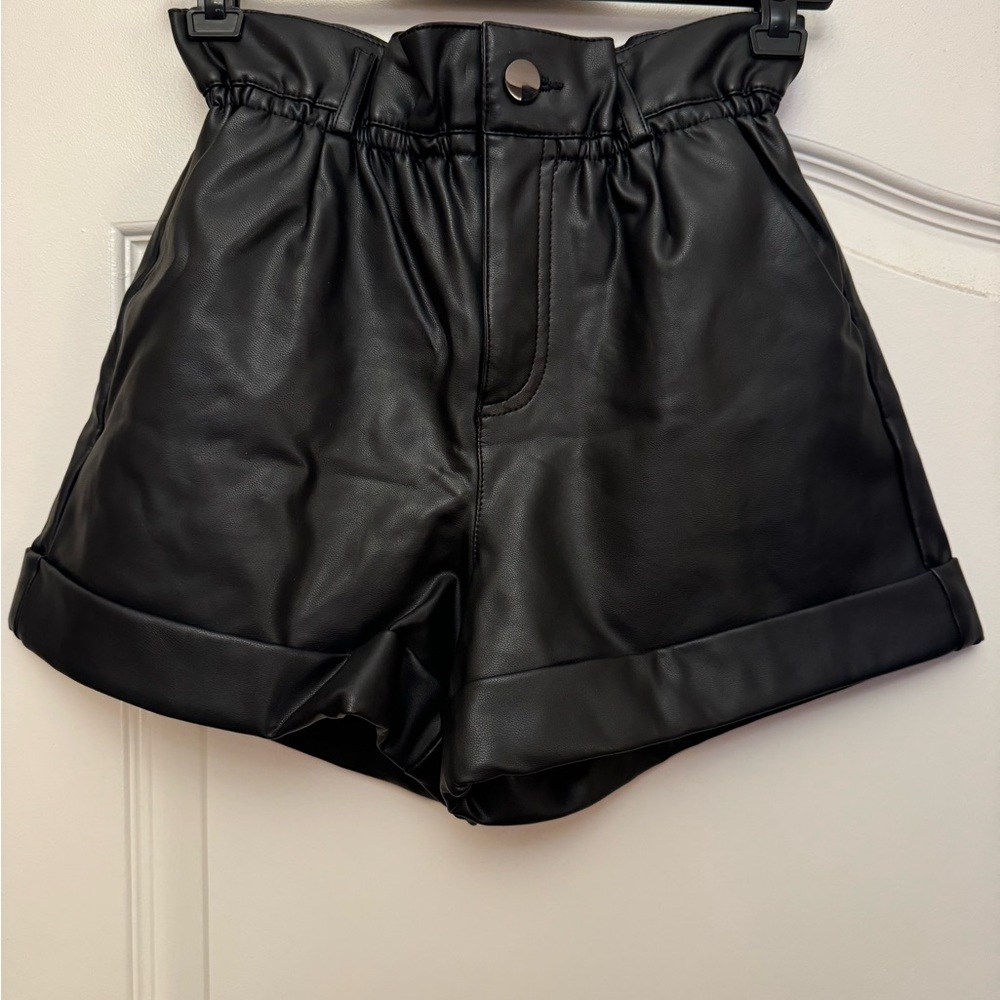 Zara High Waist Black Leather Shorts
